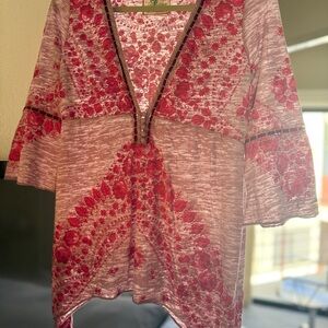 Free People Red and Pink Floral Blouse